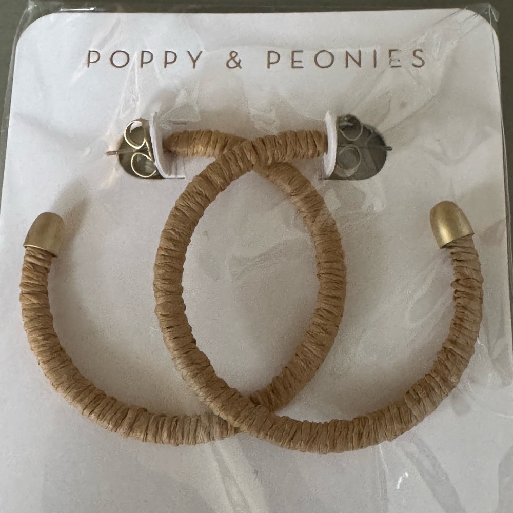 NWT - Poppy & Peonies Tan Hoop Earrings